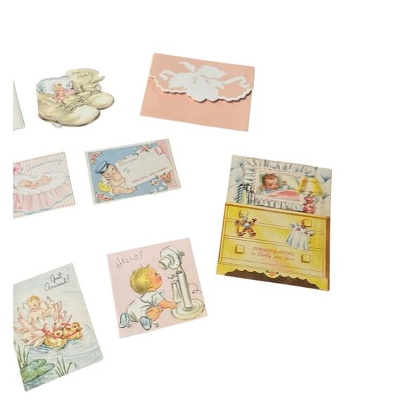 VTG Welcome New Baby Announcement Greeting Stork Boy Girl Just Arrived USED - Picture 4 of 7